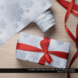 Papel De Presente Flocos de neve Prateado Brilho Azul Dusty