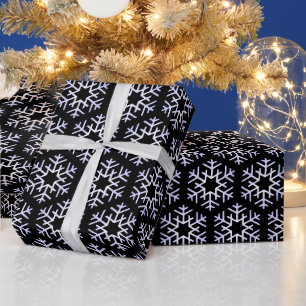 Papel De Presente Flocos de neve prateados grandes em preto