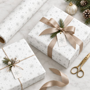 Papel De Presente Flocos de Neve Prateados no ID1334 Branco Opcional