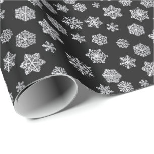 Papel De Presente Flocos de neve prateados sobre fundo preto