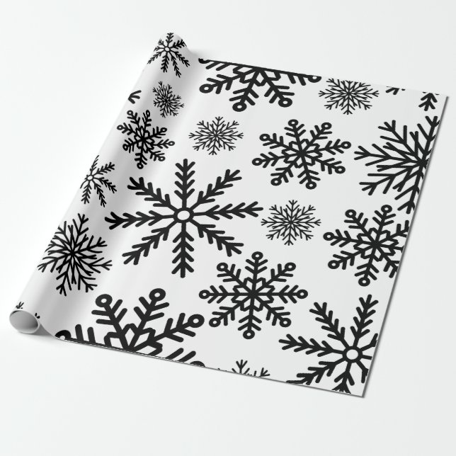 Papel De Presente Flocos de neve pretos (Desenrolado)