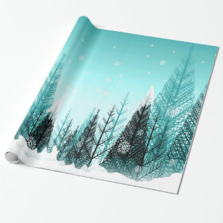 Papel De Presente Flocos de neve que caem na floresta do inverno do
