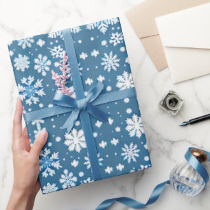 Papel De Presente Flocos de neve repetindo padrão branco azul