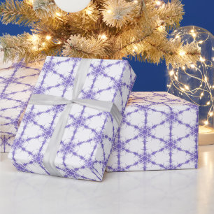 Papel De Presente Flocos de Neve Roxos Sobre Branco 
