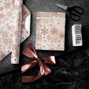 Papel De Presente Flocos de neve russos   Padrão de madeira Dourada 