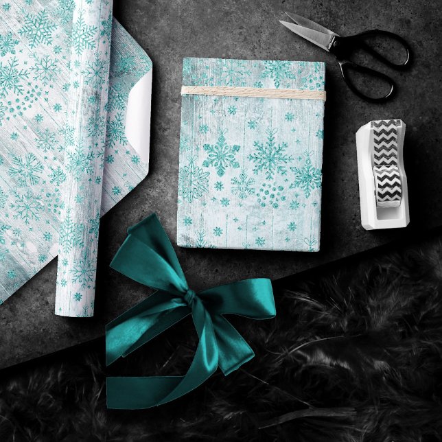 Papel De Presente Flocos de neve russos | Turquoise Mint Green Borde (Criador carregado)