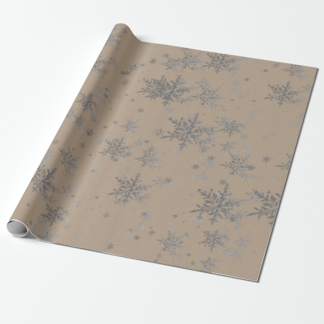 Papel De Presente Flocos de neve Rustic Kraft Silver (Desenrolado)