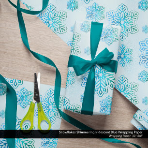 Papel De Presente Flocos de neve Shimmering Azul Iridescente
