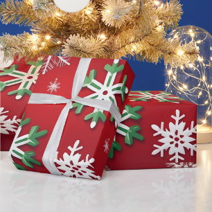 Papel De Presente Flocos de neve verdes e vermelhos