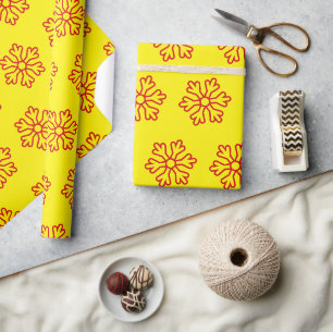 Papel De Presente Flocos de neve vermelhos amarelo