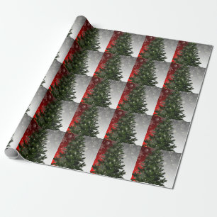 Papel De Presente Flocos de neve vermelhos da árvore verde do partid