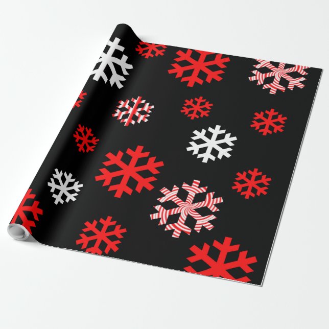 Papel De Presente Flocos de neve vermelhos e brancos (Desenrolado)
