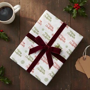 Papel De Presente Flocos de Neve Vermelhos e Verdes Roteiro Feliz Na