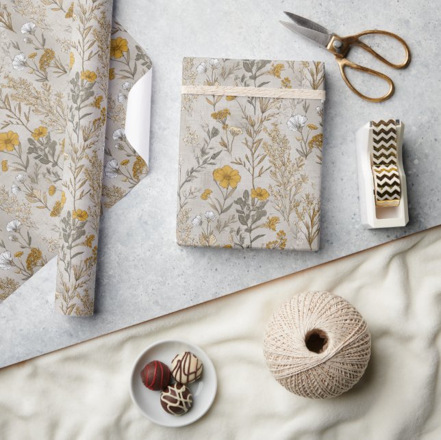 Papel De Presente Flor Amarela de Mostarda Selvagem (Artesanato)