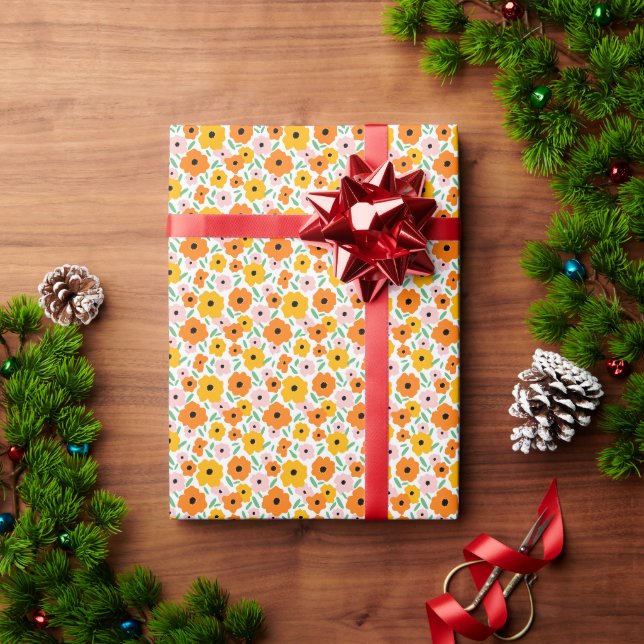 Papel De Presente Flor amarelo alaranjado (Presente de Natal)