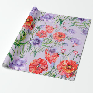 Papel De Presente Flor azul buquê, flor rosa e pop