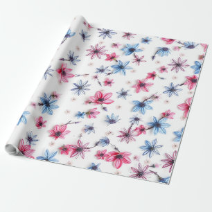 Papel De Presente flor azul rosa