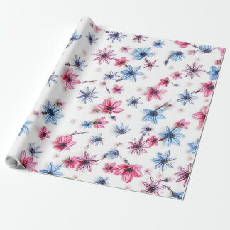Papel De Presente flor azul rosa