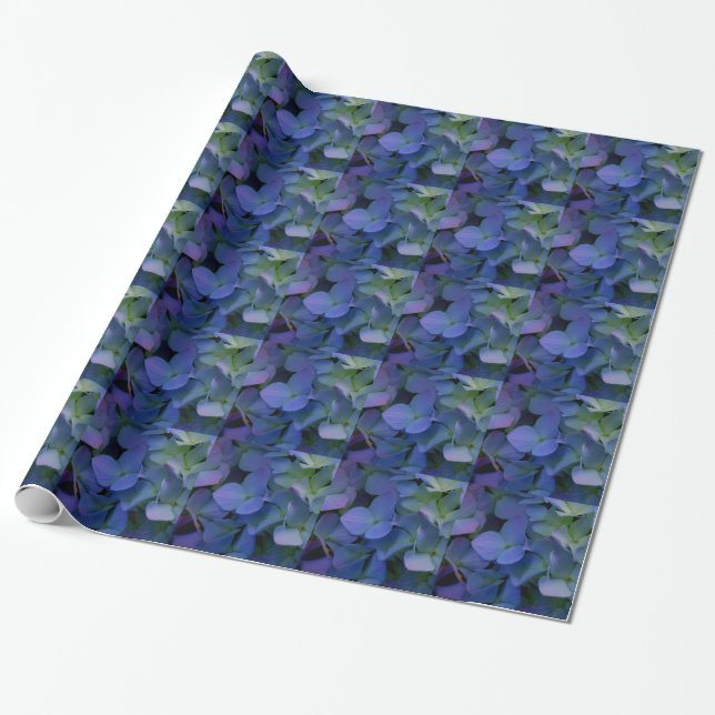 Papel De Presente Flor azul-violeta azul-hidrangeas-violeta floral (Desenrolado)
