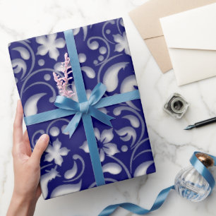 Papel De Presente Flor branca com fundo azul