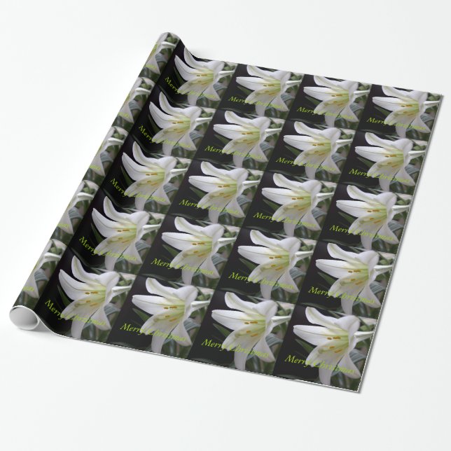 Papel De Presente flor branca de lírio Feliz Natal (Desenrolado)