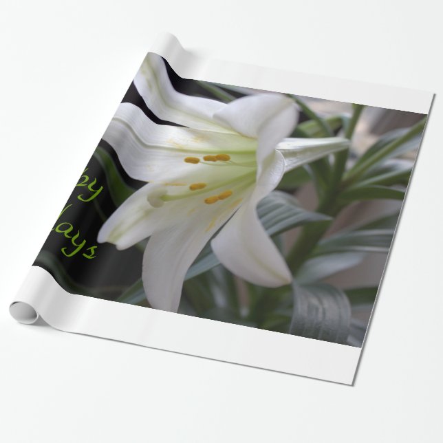Papel De Presente flor branca de lírio Feliz Natal (Desenrolado)
