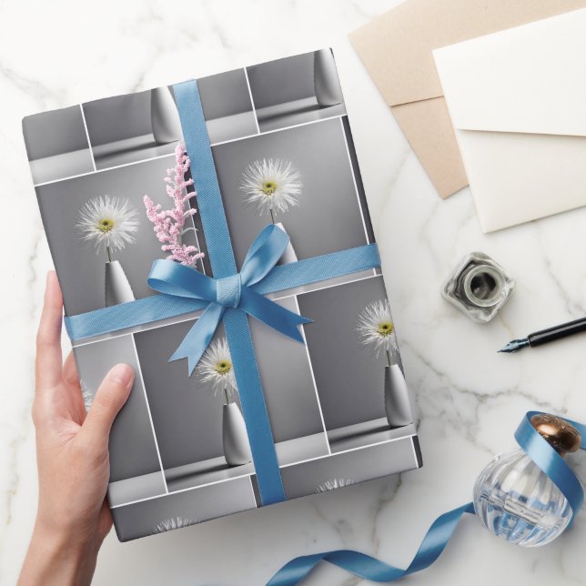 Papel De Presente Flor Branca Simples Em Vaso (Presentear)