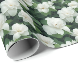 Papel De Presente Flor branco botânico verde-elegante