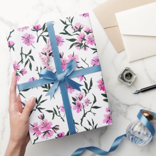 Papel De Presente Flor branco de cereja em branco (Presentear)