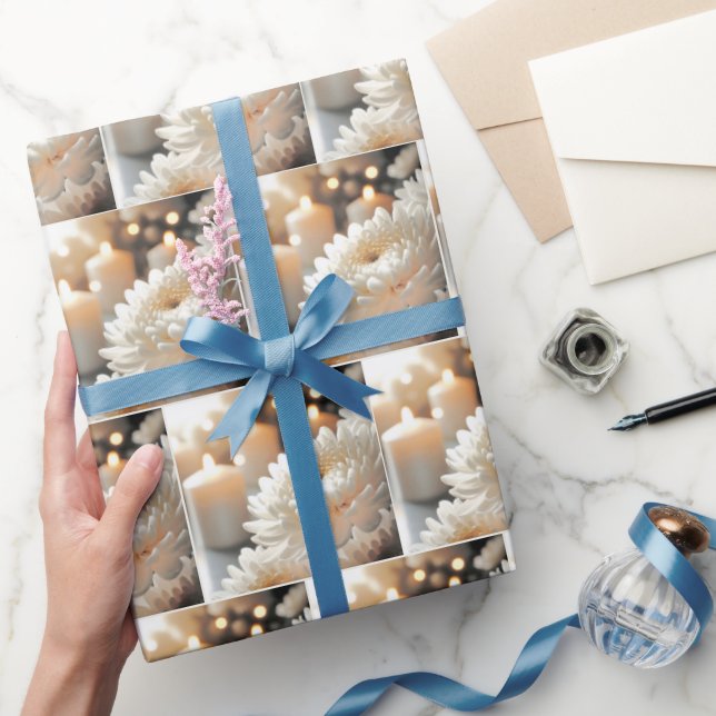 Papel De Presente Flor Chrysanthemum e Velas (Presentear)