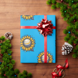 Papel De Presente Flor Cósmica Azul