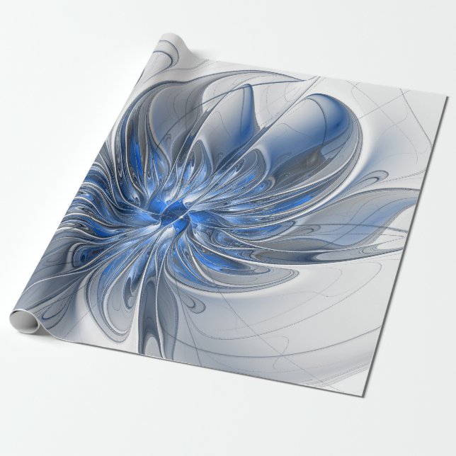 Papel De Presente Flor de Arte Fracionada com Cinza Azul abstrato (Desenrolado)