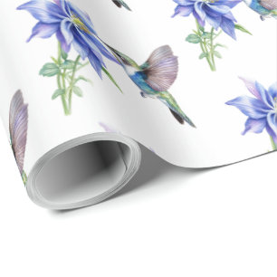 Papel De Presente Flor de Beija-Flor Azul 