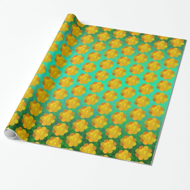 Papel De Presente Flor de Bloqueio Amarelo (Desenrolado)