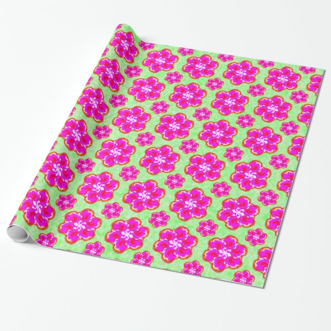 Papel De Presente Flor de Bloqueio Rosa (Desenrolado)