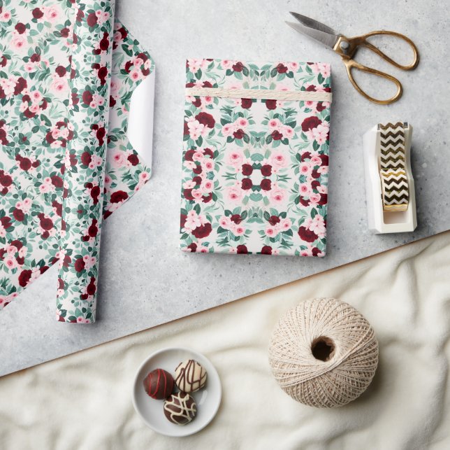 Papel De Presente Flor de Borgonha Elegante (Artesanato)