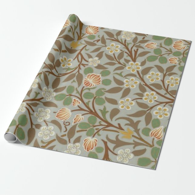 Papel De Presente Flor de Botânica Trevo de William Morris (Desenrolado)