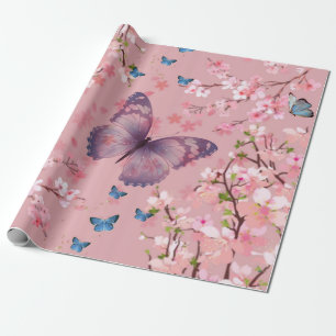 Papel De Presente flor de cerejeira & borboletas