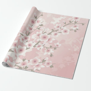 Papel De Presente Flor de Cerejeira Dourado Floral Pastel Vintage