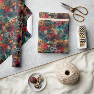 Papel De Presente Flor de Cerejeira Japonesa em Azul Turquesa com Ti