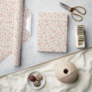 Papel De Presente Flor de Cerejeira Rosa Suave Padrão Floral Sem Cos