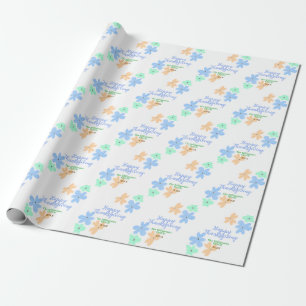 Papel De Presente Flor de cor verde-laranja-azul invernoObrigado