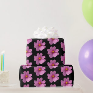 Papel De Presente Flor de Cosmos Roxo com Centro Amarelo em Preto