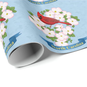 Papel De Presente Flor de Dogwood, Pássaro Cardeal da Carolina do N