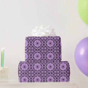 Papel De Presente Flor de estrela roxa lavanda brilhante ébano preto