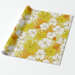 Papel De Presente Flor de Hibisco Amarelo Havaiano Tropical