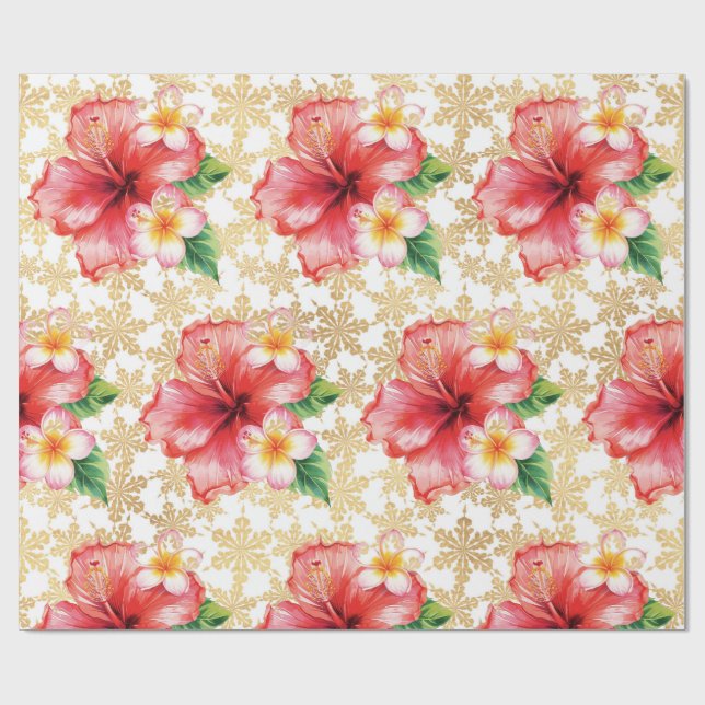 Papel De Presente Flor de Hibisco do Havaí tema Natal (Aberto)
