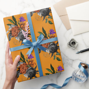 Papel De Presente Flor de Laranja & Roxo