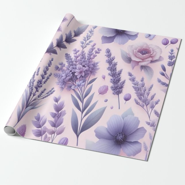 Papel De Presente Flor de Lavanda estética púrpura de Pastel (Desenrolado)