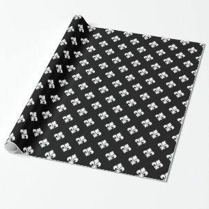 Papel De Presente Flor de lis 1 preto e branco